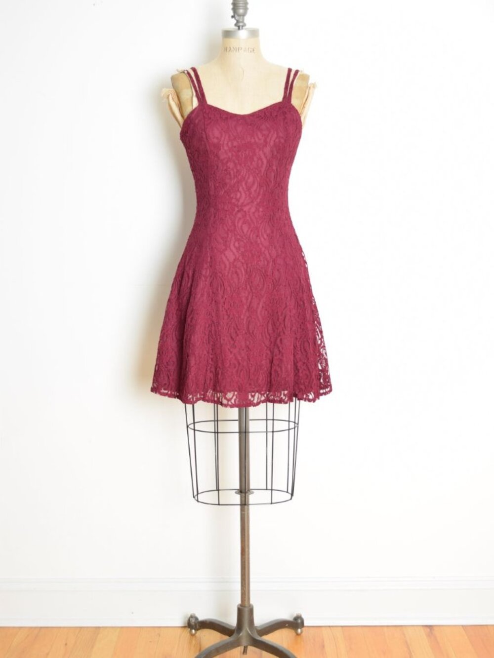 vintage 90s dress burgundy lace grunge goth princess cami full mini dress XS